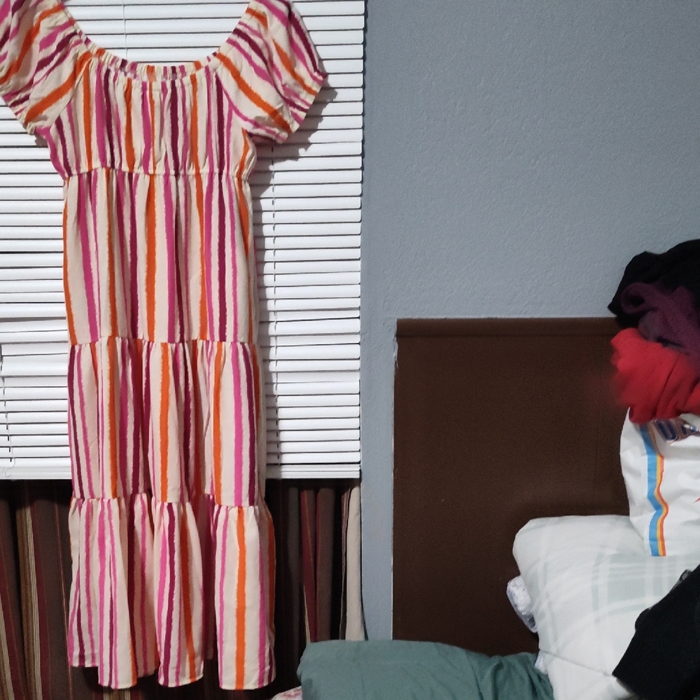 Cato Striped Tiered Maxi Dress in Pink, Orange & Cream